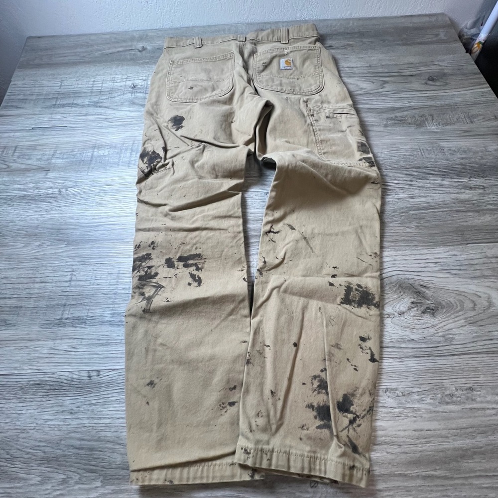 Carhartt Carpenter Pants Mens 32x32 Tan Paint Splatter Relaxed Straight Workwear